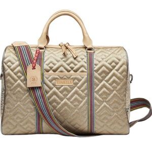 Consuela Gold Quilted Travel Bag with Multicolor Strap